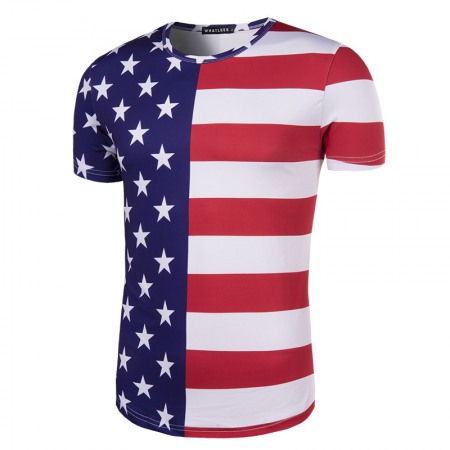 New Machi Striped Stars 3D Printing Men's Stitching Short Sleeve T-Shirt