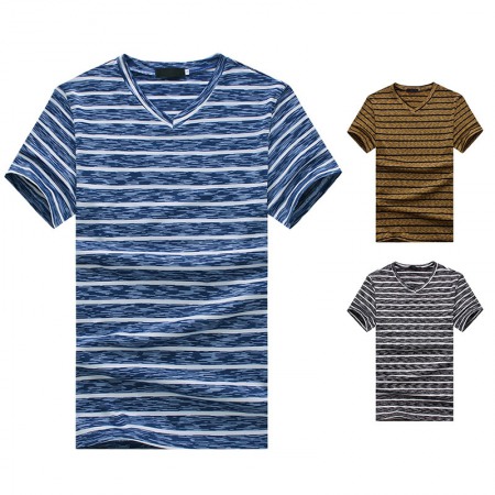 New Style Flat Men's Striped Pull Frame Plus Size Short-Sleeved T-Shirt